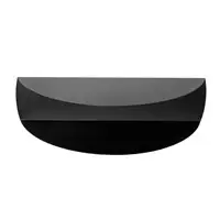 Minimalistisk hylde med kurvet form og glat, mørk finish. Enkel og moderne i design.