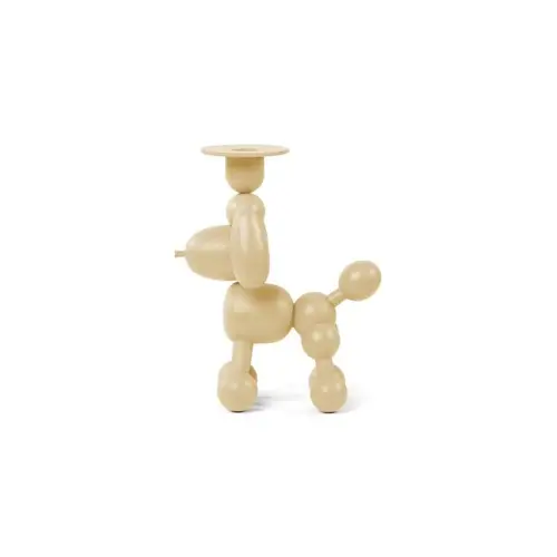 Lysestage formet som ballonhund, i sandfarvet beige, med flad top til lys.