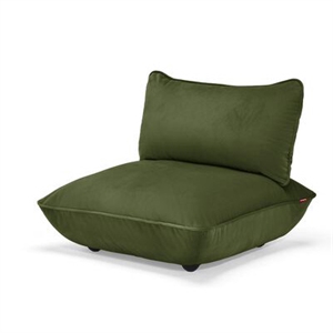 Dyb grøn, blød, polstret Sumo Seat fra Fatboy med rød mærkat, modulær i design.