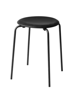 Sort skammel med rundt sæde og fire slanke, udadvendte ben i minimalistisk design.