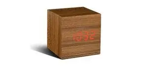 Gingko - Wooden Cube Click Clock Teak/ Red LED