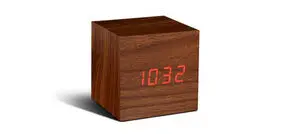 Gingko - Wooden Cube Click Clock Walnut  / RED LED