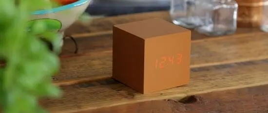 Gingko - Wooden Cube Click Clock Copper / Red LED