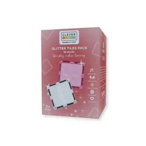 Cleverclixx - Magnetlegetøj - Glitter Tiles Pack Transparent - 16 dele