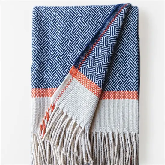 Burel Factory - Guarda plaid/tæppe -  Navy, Pearl , Orange Stripe 1/1