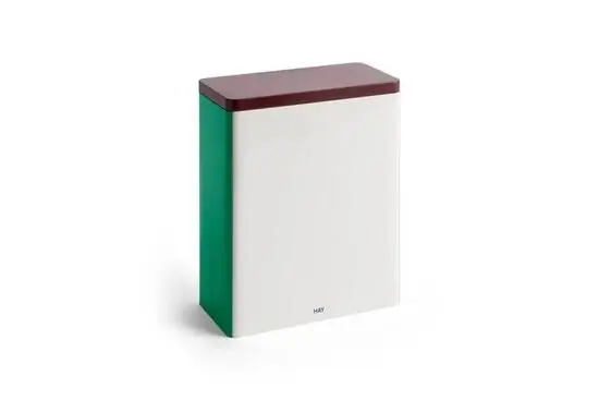 Hay - Tin Container - Off-White, burgundy and green