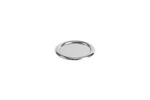 Lille, rund stålskål med blank overflade og minimalistisk design. Diameter 13 cm, højde 0,5 cm.