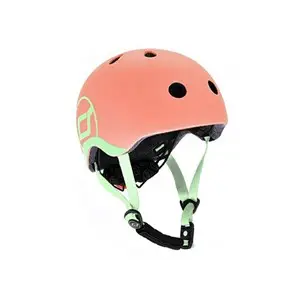 Børnecykelhjelm i ferskenfarve med ventilationshuller og justerbare stropper, str. 45-51 cm.