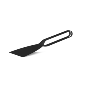 Sort metal skraber med flad klinge og ergonomisk håndtag, velegnet til grill eller madlavning.