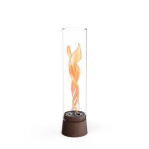 Bordpejs med spiralformet flamme i gennemsigtig cylinder og oxyde rød base.