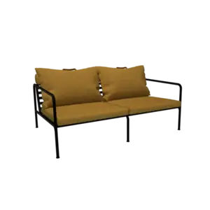 To-personers sofa med gule puder og sort stel.