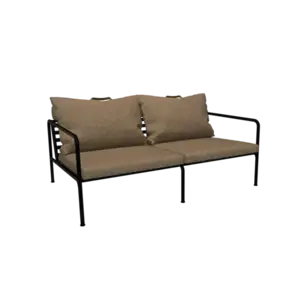 To-personers sofa med sort stel og beige puder, minimalistisk design.