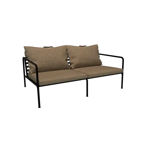 To-personers sofa med sort stel og beige puder, minimalistisk design.