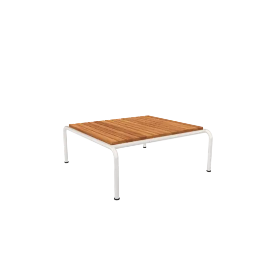Firkantet bord med lys træbordplade og hvide metalben.