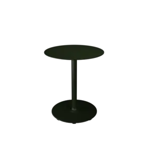 Rund cafébord med olivengrøn top og base, minimalistisk design.