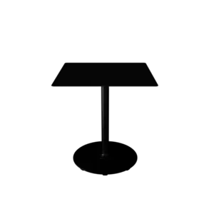 Sort cafébord med rundt stel og firkantet bordplade, minimalistisk design.