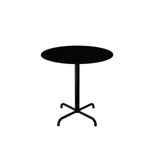 Rundt sort cafébord med firestjernet fod og elegant design.