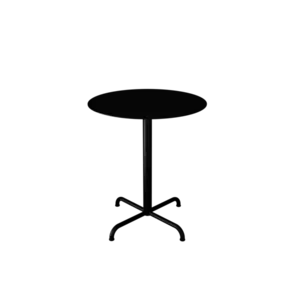 Sort cafébord med rund top og firestjernet base, minimalistisk design.