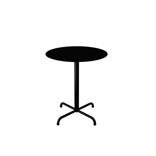 Sort cafébord med rund top og firestjernet base, minimalistisk design.