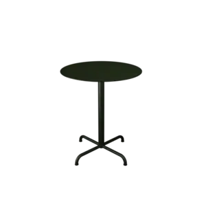 Rundt cafébord i olivengrøn med 4-stjernet fod, elegant og moderne design.