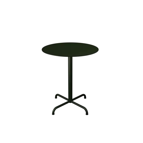 Rundt cafébord i olivengrøn med 4-stjernet fod, elegant og moderne design.