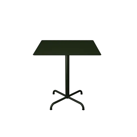 Firkantet cafébord i olivengrøn med firestjernet fod. Minimalistisk design.