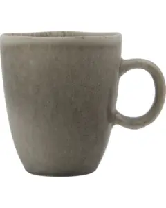 Gråt krus med mat finish og rundt hank. Simpelt og stilrent design.