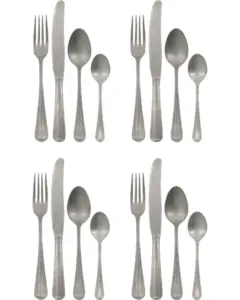Bestiksættet HDMora i mat sølv, med gafler, knive og skeer i fire sæt, elegant design.