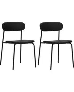To sorte stole med minimalistisk design, slanke ben og let polstret sæde og ryglæn, set forfra.