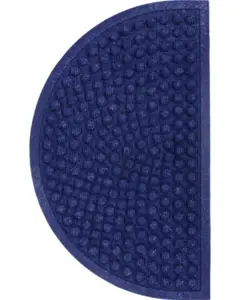 Halvmåneformet blå dørmåtte med prikket tekstur, ideel til hjemmet.