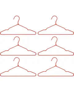 Seks røde trådbøjler arrangeret i to rækker på hvid baggrund.