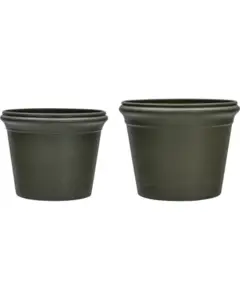 To grønne urtepotter fra House Doctor med glat overflade og udadvendt kant i to størrelser.
