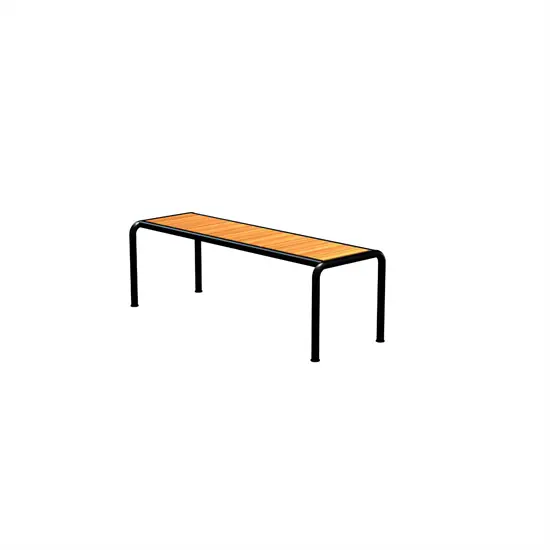 Bænk i medium størrelse med fyrretræssæde og sort stel, enkel og moderne stil.