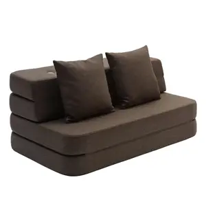 By KlipKlap -  KK 3 Fold sofa XL 140 cm - Brun m. sandfarvede knapper