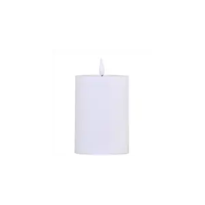 Hvid cylindrisk LED-bloklys med flammedesign, til udendørs brug inkl. batteri. Enkel stil.