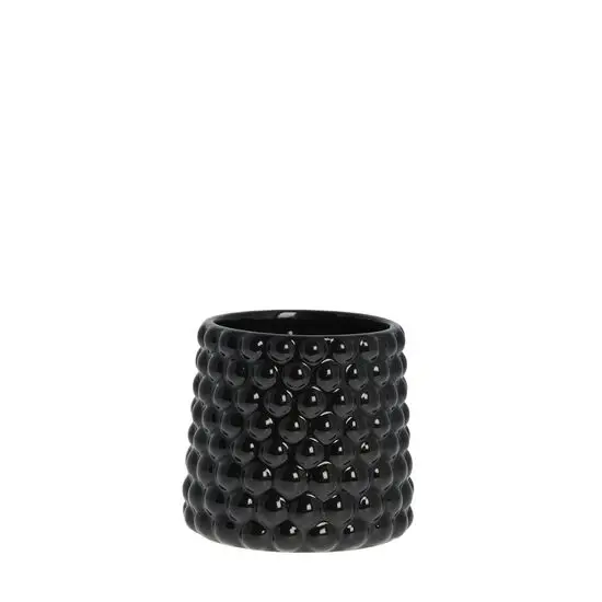 Sort, cylindrisk urtepotteskjuler med tekstureret overflade fra Lene Bjerre, Ø14cm.