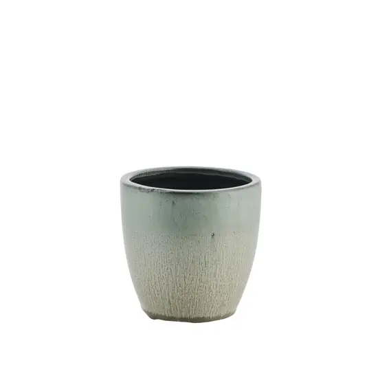 Cylindrisk urtepotteskjuler, ru bund, glat grøn top, Ø14cm.