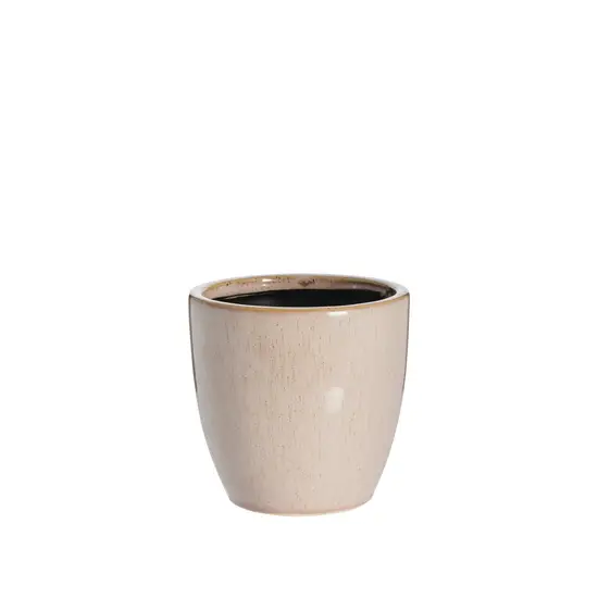 Keramisk urtepotteskjuler med glat, glaseret overflade i lys farve. Ø14cm, designet af Lene Bjerre.