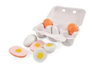 Æggebakke med 6 legetøjsæg. To hele æg og fire halve, der kan samles til hele æg.