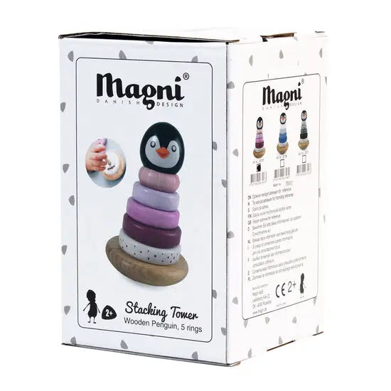 Magni - Pingvin stabel i pink. Stableringe formet som pingvin. Egnet til børn fra 2 år.