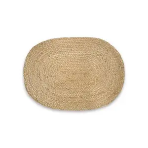 Lovely Linen - Breezy Oval Mat - Gulvmåtte - Natural Beige - 60x80 cm