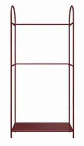 Vinrødt tøjstativ med buede toppe og bundplade, minimalistisk og moderne design.