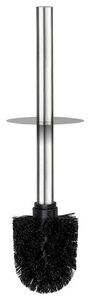 Børstepind i stål med fladt, cirkulært låg og sort børstehoved med tætte børstehår.