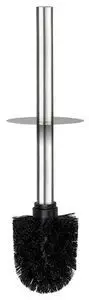 Børstepind i stål med fladt, cirkulært låg og sort børstehoved med tætte børstehår.