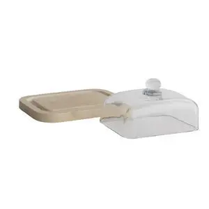 Smørkasse med sandfarvet base og transparent kuppel-låg med rund knop fra Mette Ditmer.