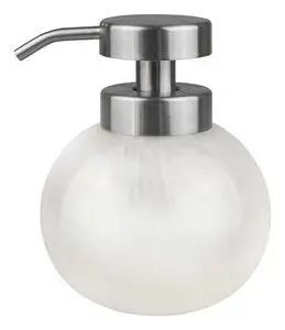 Rund dispenser med linned-farve og metallisk pumpe, kugleformet krop.