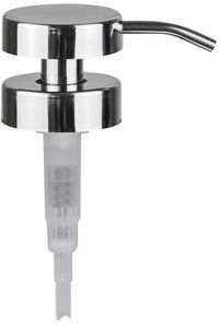 Skinnende krom pumpe med moderne design og gennemsigtig rør, til Mette Ditmer produkt.