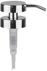 Skinnende krom pumpe med moderne design og gennemsigtig rør, til Mette Ditmer produkt.