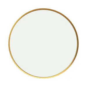 Rundt spejl med bred, guldfarvet ramme fra Moudhome, 50 cm i diameter.
