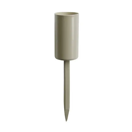 Lysholder med spids bund, cylindrisk form, farve i mørk beige.